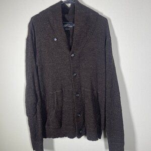Grayers Clothiers Sweater Men's L Brown Collar Button Front Cardigan Wool Blend!